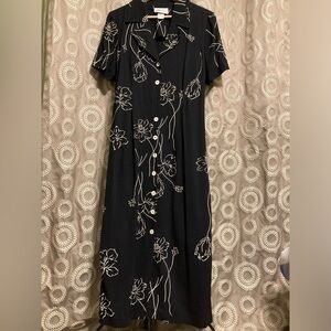 S.L. Fashions Black Midi Dress with White Floral Print
